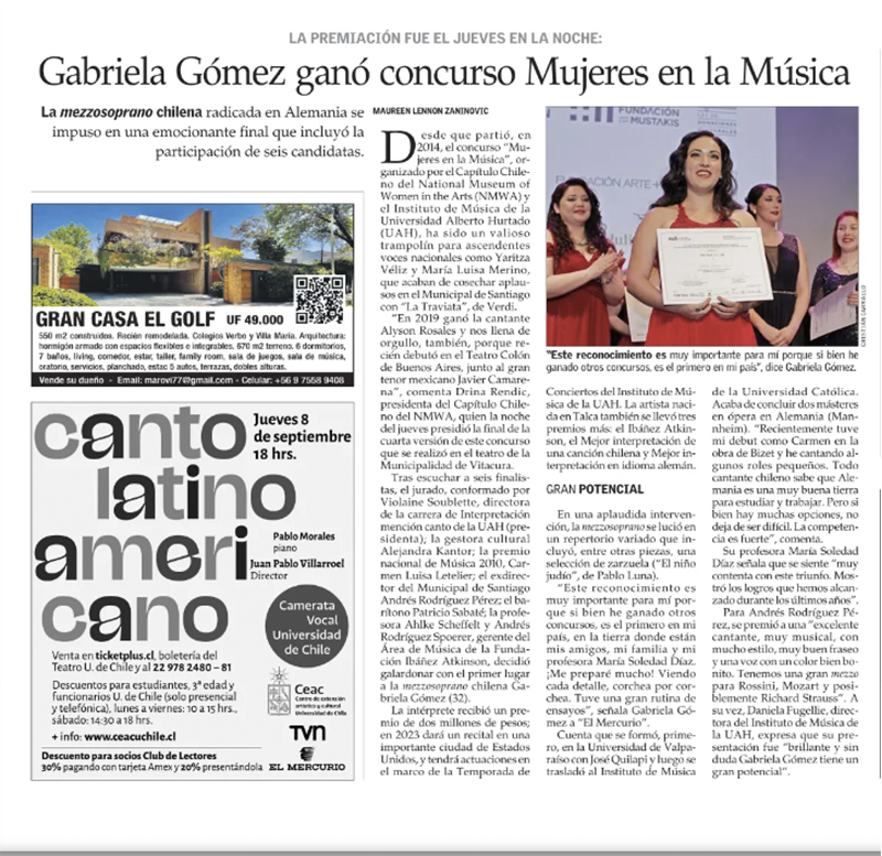 Gabriela Gómez ganó concurso Mujeres en la Música
